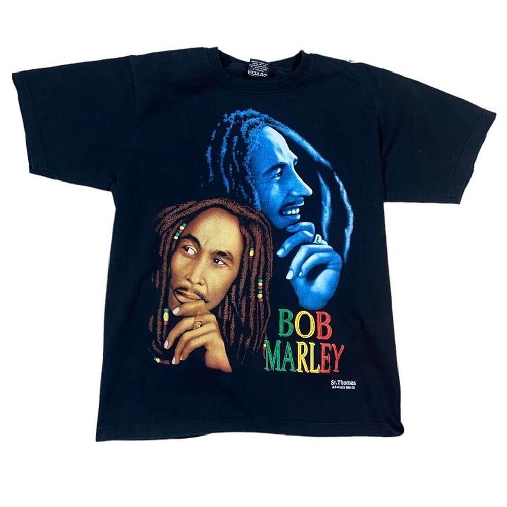 Y2k bob marley black tee rasta large
